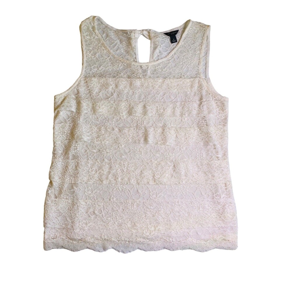 Ann Taylor Ivory Floral Lace Sleeveless Blouse Womens Small Keyhole Back Lined